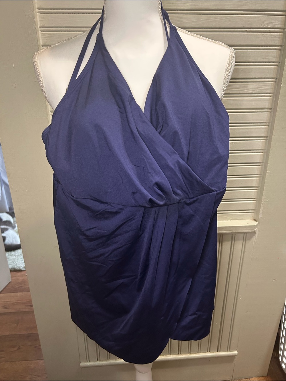 NWT Anne Cole Women's Navy Halter One Piece Swimdress Skirt Swimsuit Size 12